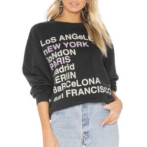 Anine Bing City Love‎ Sweatshirt Womens XS Charcoal Cities Graphic Crewneck Gray